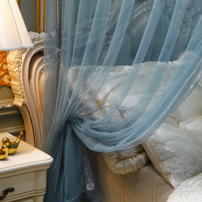 91家纺网 家纺一手货源 找家纺 迷仙巢家纺 新款宫廷三开门落地蚊帐-C70风华绝代孔雀蓝