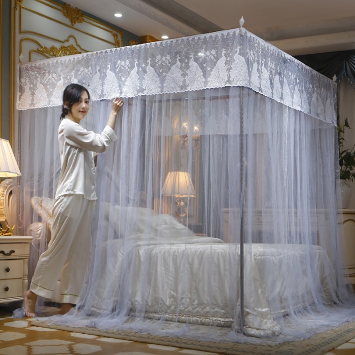 91家纺网 家纺一手货源 找家纺 迷仙巢家纺 新款宫廷三开门落地蚊帐-C70风华绝代孔雀灰