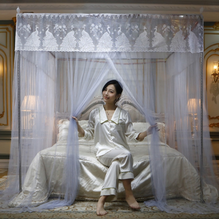 91家纺网 家纺一手货源 找家纺 迷仙巢家纺 新款宫廷三开门落地蚊帐-C70风华绝代孔雀灰