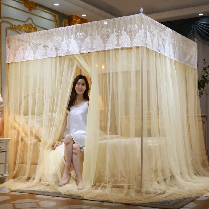 91家纺网 家纺一手货源 找家纺 迷仙巢家纺 新款宫廷三开门落地蚊帐-C70风华绝代孔雀黄