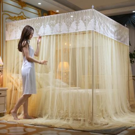 迷仙巢家纺 新款宫廷三开门落地蚊帐-C70风华绝代孔雀黄