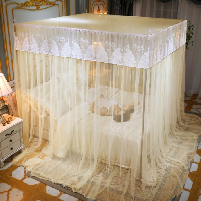 91家纺网 家纺一手货源 找家纺 迷仙巢家纺 新款宫廷三开门落地蚊帐-C70风华绝代孔雀黄