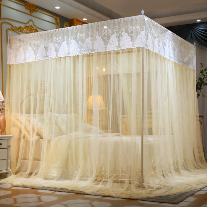 91家纺网 家纺一手货源 找家纺 迷仙巢家纺 新款宫廷三开门落地蚊帐-C70风华绝代孔雀黄