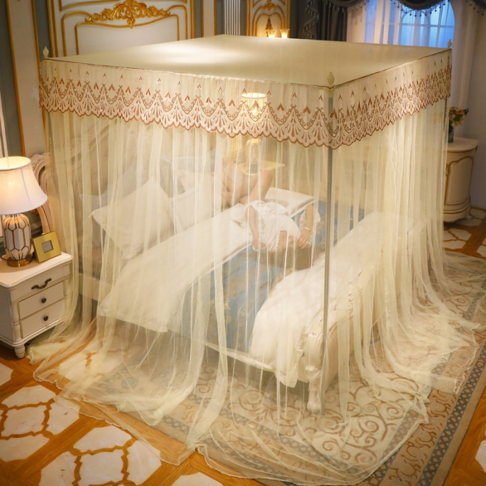 91家纺网 家纺一手货源 找家纺 迷仙巢家纺 2022新款落地宫廷蚊帐-C60粉黛佳人米黄