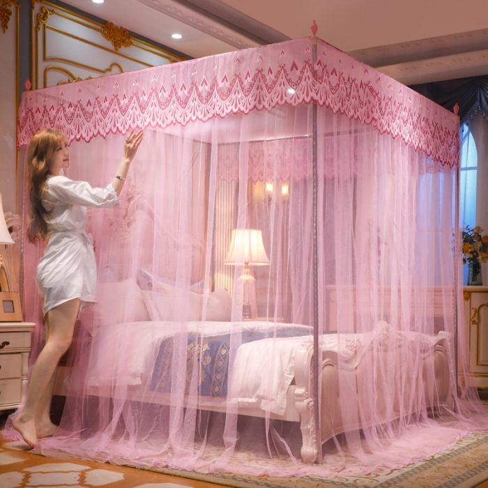 91家纺网 家纺一手货源 找家纺 迷仙巢家纺 2022新款落地宫廷蚊帐-C60粉黛佳人粉红