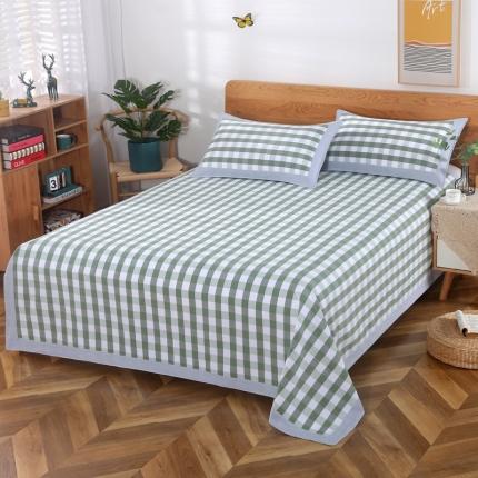 91家纺网 家纺一手货源 找家纺 恋尚羽 2025新款加厚纯棉老粗布凉席三件套 小方格 浅绿