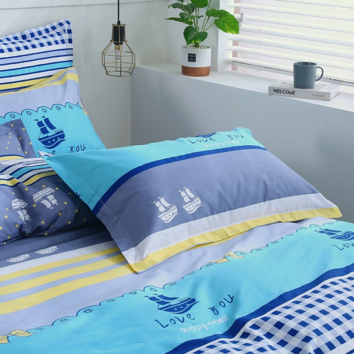 91家纺网 家纺一手货源 找家纺 雨萝家纺 2022新款纯棉四件套全棉学生宿舍三件套扬帆起航