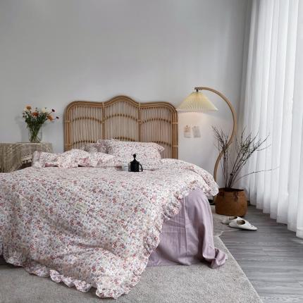 91家纺网 家纺一手货源 找家纺 （总）源启 2021新款复古花边双层纱全棉四件套纯棉