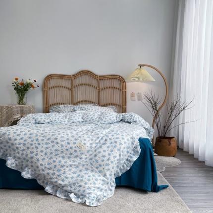 91家纺网 家纺一手货源 找家纺 源启 2021新款复古花边双层纱全棉四件套纯棉闲云