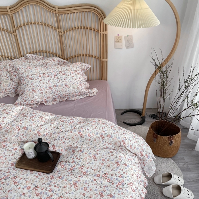 91家纺网 家纺一手货源 找家纺 源启 2021新款复古花边双层纱全棉四件套纯棉若雨