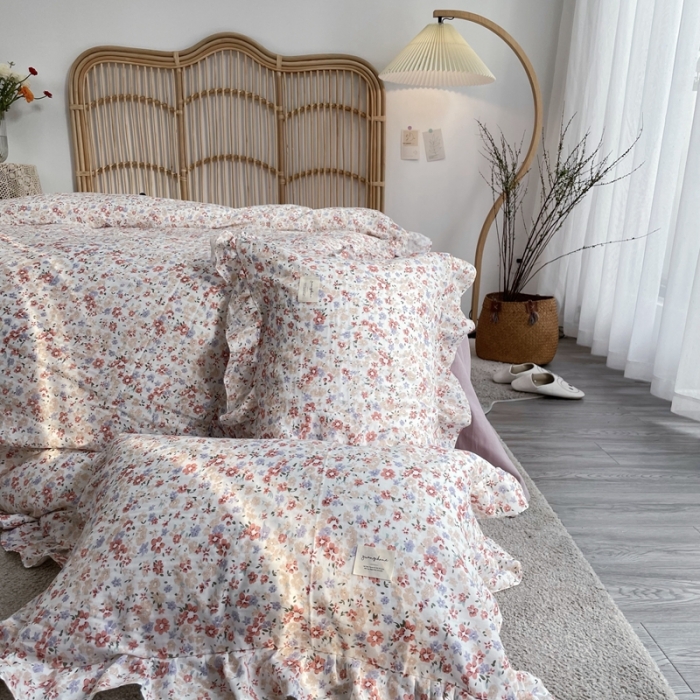 91家纺网 家纺一手货源 找家纺 源启 2021新款复古花边双层纱全棉四件套纯棉若雨