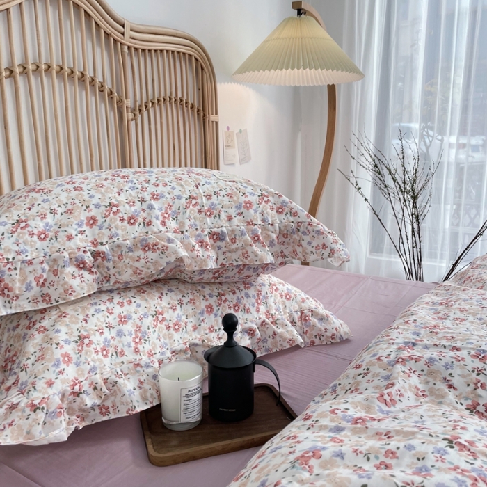 91家纺网 家纺一手货源 找家纺 源启 2021新款复古花边双层纱全棉四件套纯棉若雨