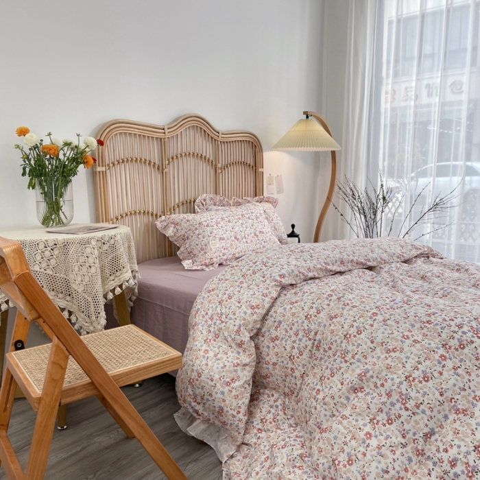 91家纺网 家纺一手货源 找家纺 源启 2021新款复古花边双层纱全棉四件套纯棉若雨