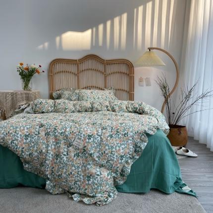 91家纺网 家纺一手货源 找家纺 源启 2021新款复古花边双层纱全棉四件套纯棉流年