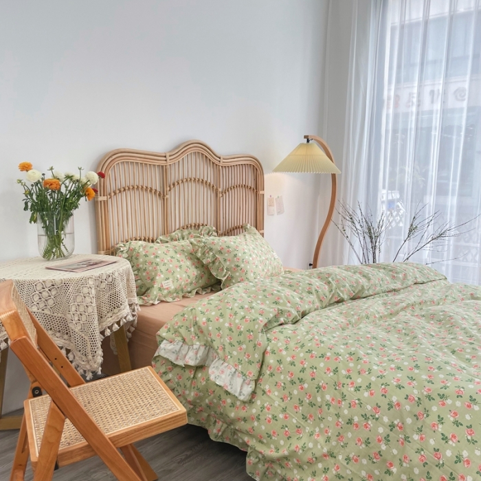 91家纺网 家纺一手货源 找家纺 源启 2021新款复古花边双层纱全棉四件套纯棉花开