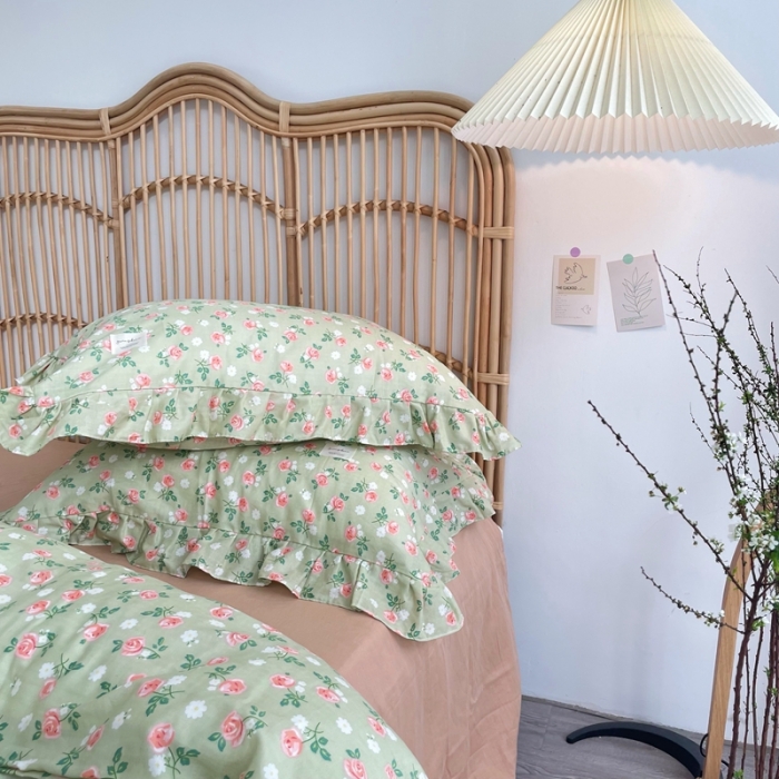 91家纺网 家纺一手货源 找家纺 源启 2021新款复古花边双层纱全棉四件套纯棉花开