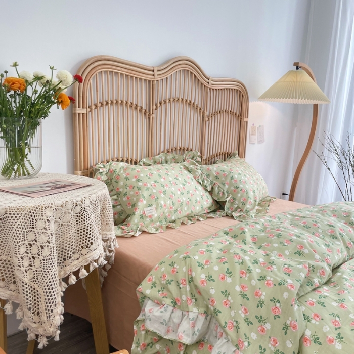 91家纺网 家纺一手货源 找家纺 源启 2021新款复古花边双层纱全棉四件套纯棉花开