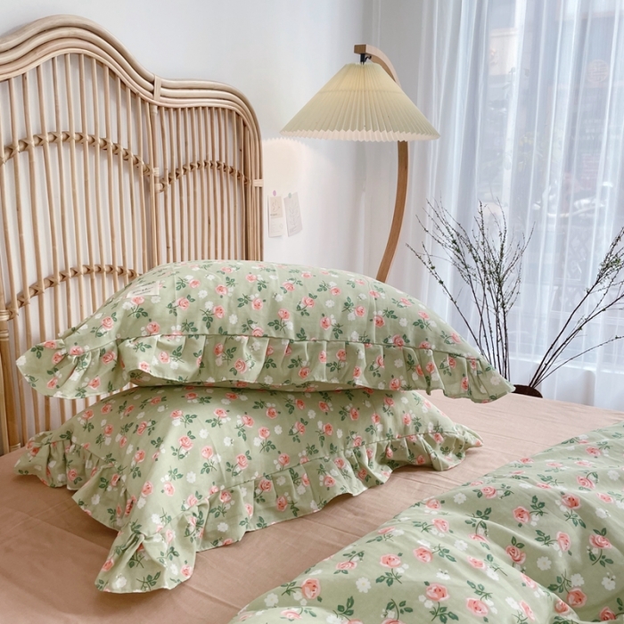 91家纺网 家纺一手货源 找家纺 源启 2021新款复古花边双层纱全棉四件套纯棉花开