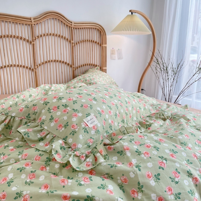 91家纺网 家纺一手货源 找家纺 源启 2021新款复古花边双层纱全棉四件套纯棉花开