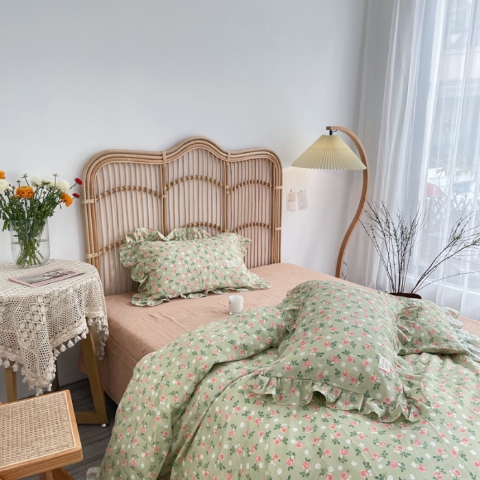 91家纺网 家纺一手货源 找家纺 源启 2021新款复古花边双层纱全棉四件套纯棉花开