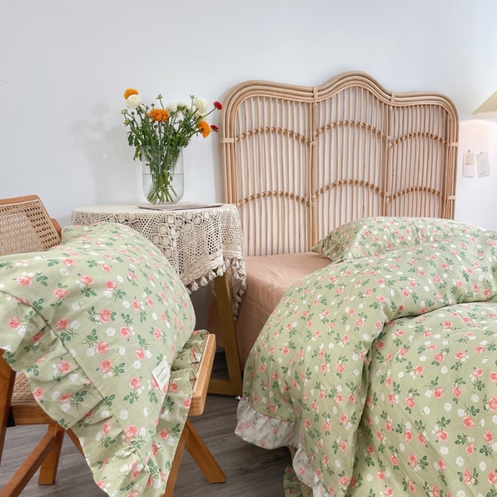 91家纺网 家纺一手货源 找家纺 源启 2021新款复古花边双层纱全棉四件套纯棉花开