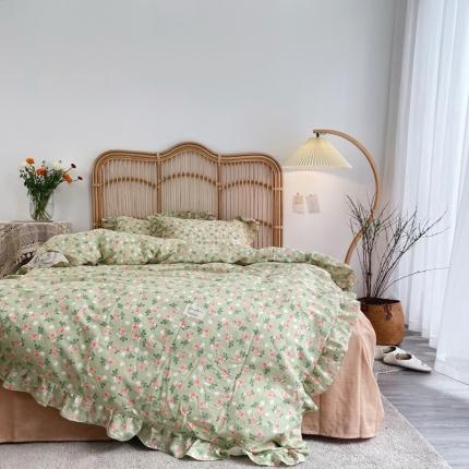 91家纺网 家纺一手货源 找家纺 源启 2022新款韩系小清新花边款双层纱四件套 花开