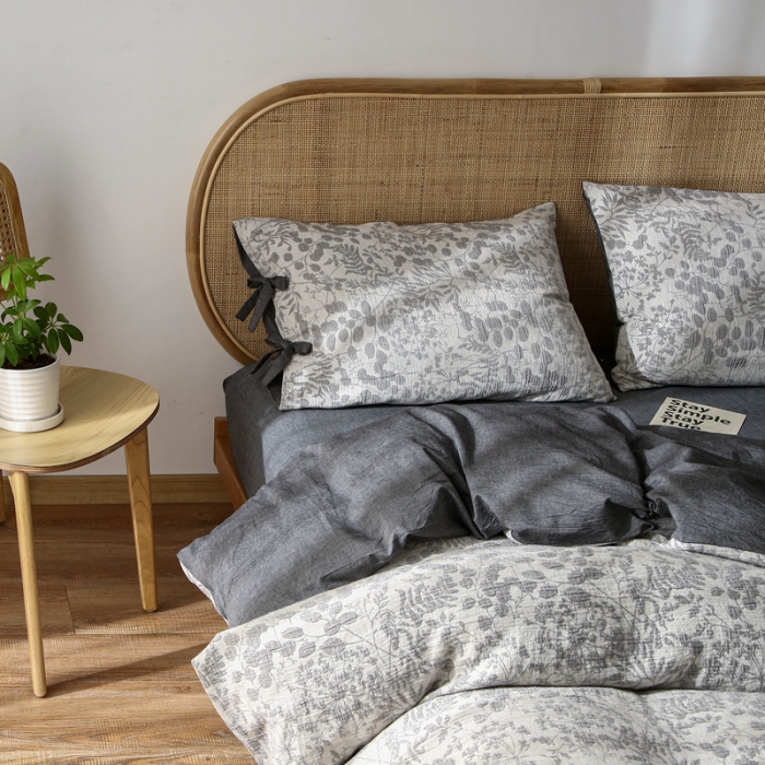 91家纺网 家纺一手货源 找家纺 总安莱 2022高端双层纱栀子花色织大提花蝴蝶结工艺款四件套