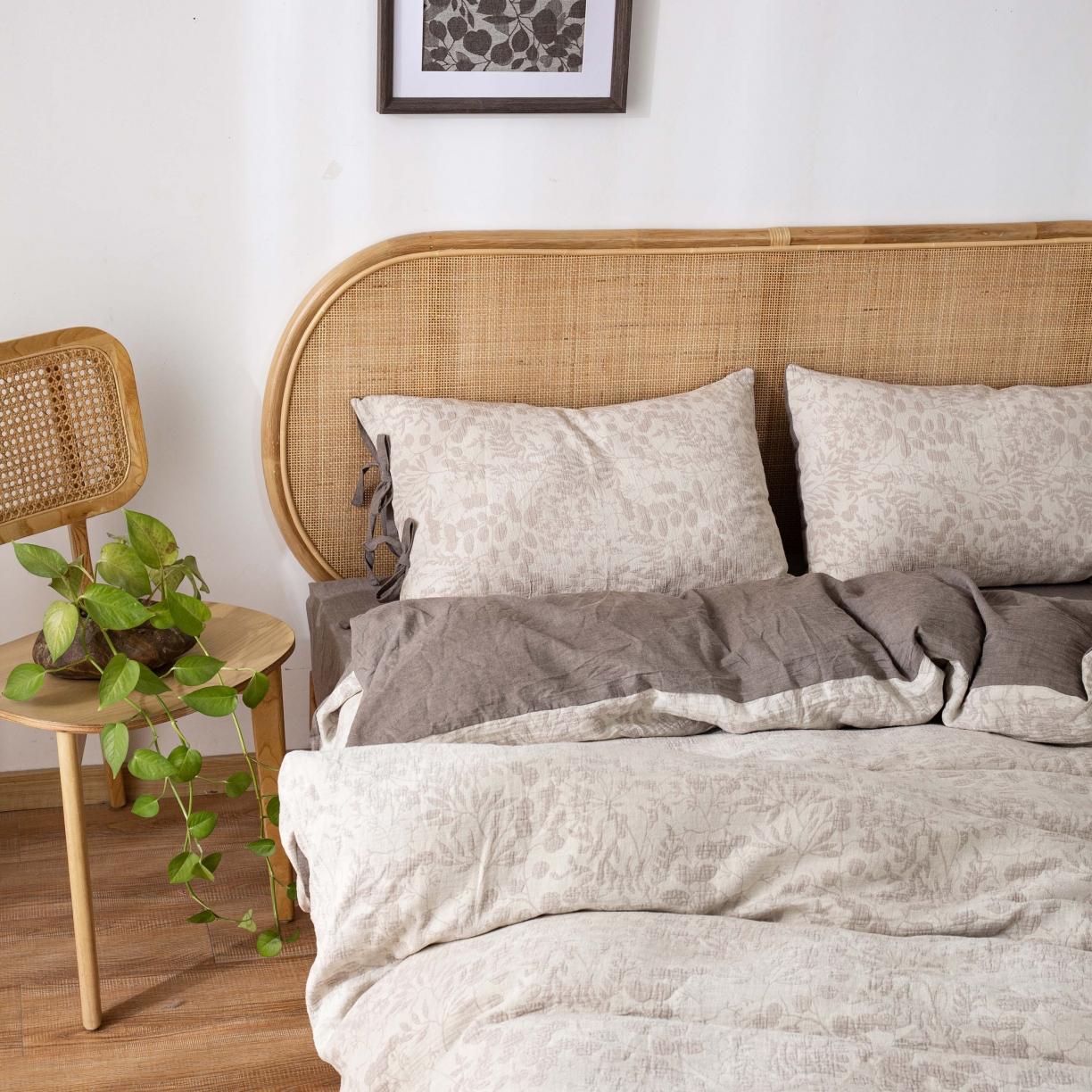 91家纺网 家纺一手货源 找家纺 安莱 2022高端双层纱栀子花色织大提花蝴蝶结工艺款四件套 栀子花浅灰