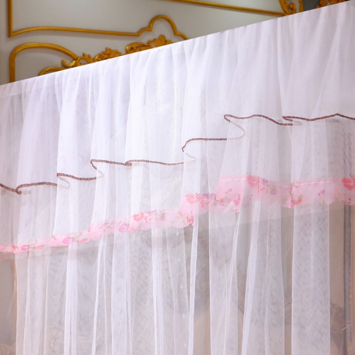 91家纺网 家纺一手货源 找家纺 初心 2025新款落地宫廷蚊帐-粉黛佳人白色