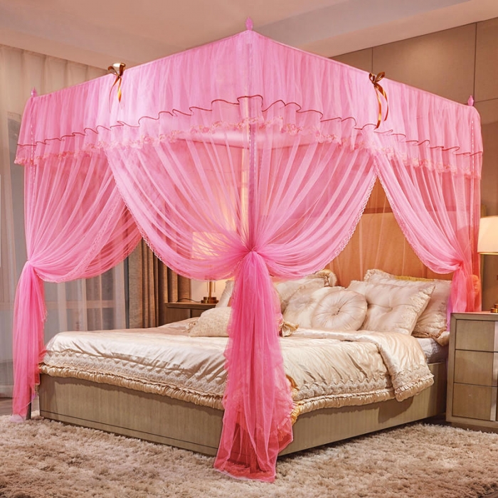 91家纺网 家纺一手货源 找家纺 初心 2025新款落地宫廷蚊帐-粉黛佳人粉