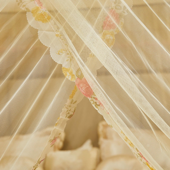 91家纺网 家纺一手货源 找家纺 初心 2025新款落地宫廷蚊帐-粉黛佳人米黄