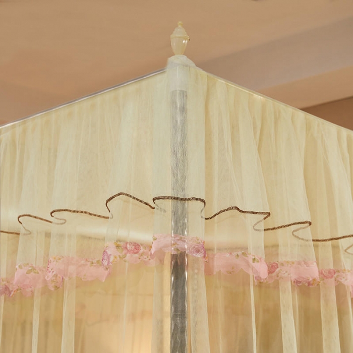 91家纺网 家纺一手货源 找家纺 初心 2025新款落地宫廷蚊帐-粉黛佳人米黄