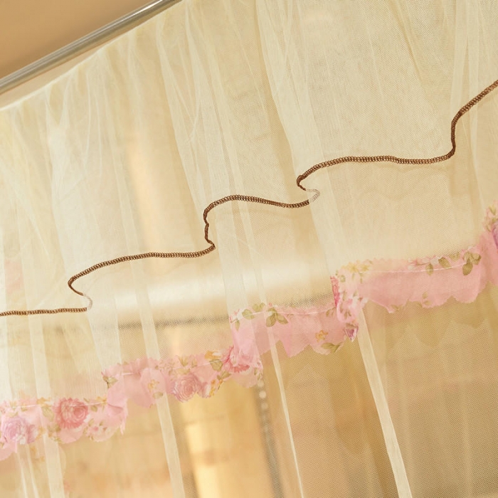 91家纺网 家纺一手货源 找家纺 初心 2025新款落地宫廷蚊帐-粉黛佳人米黄