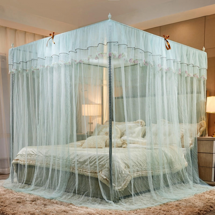 91家纺网 家纺一手货源 找家纺 初心 2025新款落地宫廷蚊帐-粉黛佳人水蓝