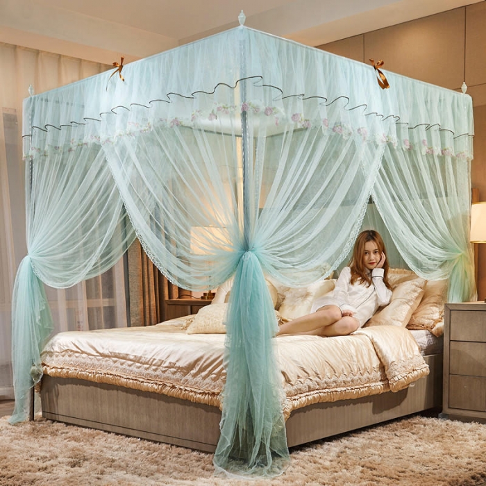 91家纺网 家纺一手货源 找家纺 初心 2025新款落地宫廷蚊帐-粉黛佳人水蓝