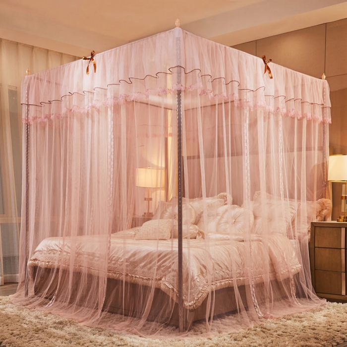 91家纺网 家纺一手货源 找家纺 初心 2025新款落地宫廷蚊帐-粉黛佳人玉色