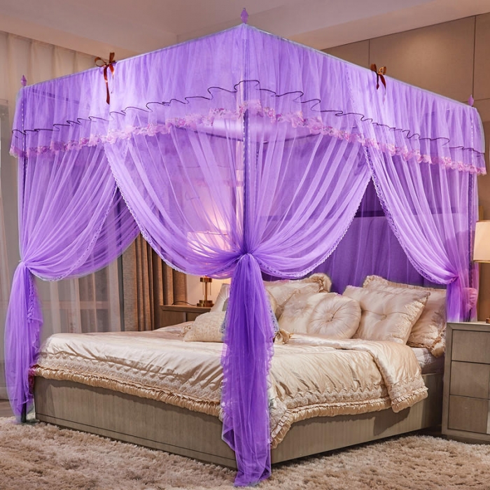 91家纺网 家纺一手货源 找家纺 初心 2025新款落地宫廷蚊帐-粉黛佳人紫色