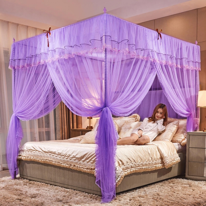 91家纺网 家纺一手货源 找家纺 初心 2025新款落地宫廷蚊帐-粉黛佳人紫色