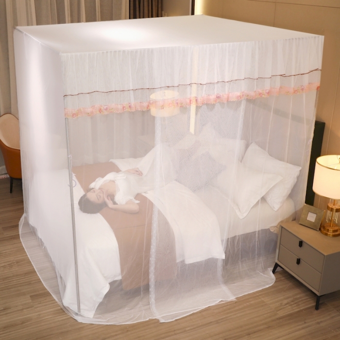 91家纺网 家纺一手货源 找家纺 初心 2025新款防尘顶盛夏单开门蚊帐白色