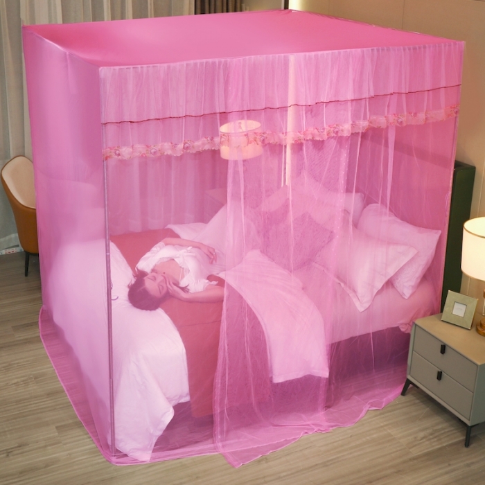 91家纺网 家纺一手货源 找家纺 初心 2025新款防尘顶盛夏单开门蚊帐粉色