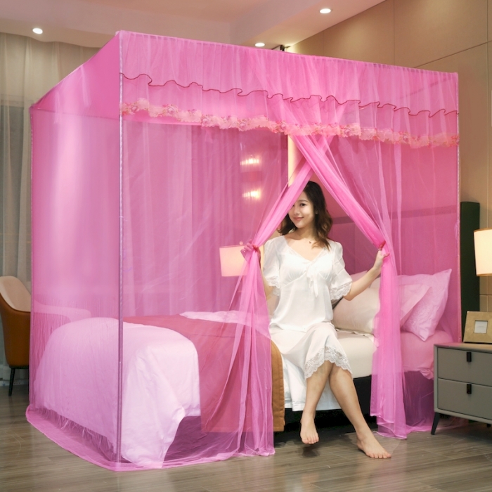 91家纺网 家纺一手货源 找家纺 初心 2025新款防尘顶盛夏单开门蚊帐粉色