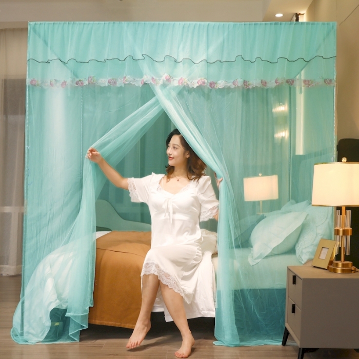 91家纺网 家纺一手货源 找家纺 初心 2025新款防尘顶盛夏单开门蚊帐水绿