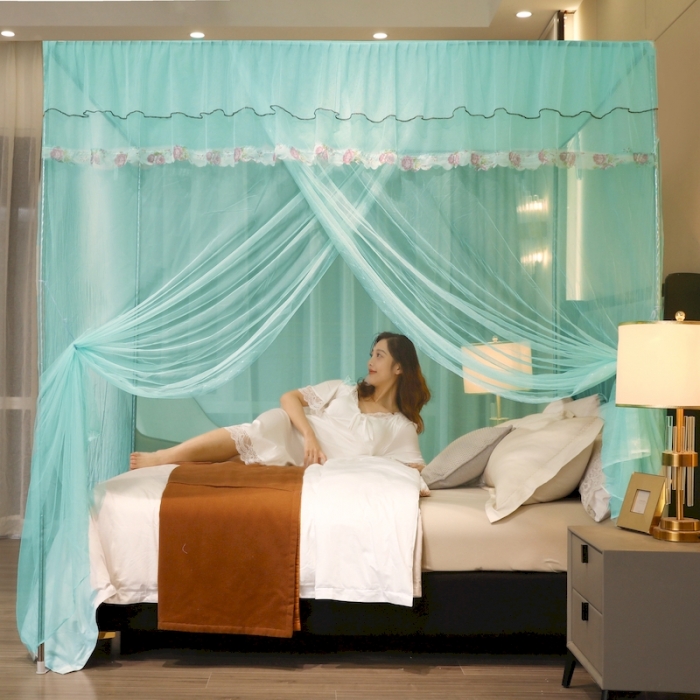 91家纺网 家纺一手货源 找家纺 初心 2025新款防尘顶盛夏单开门蚊帐水绿