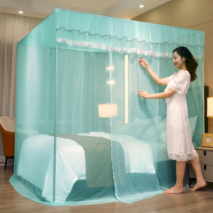 91家纺网 家纺一手货源 找家纺 初心 2025新款防尘顶盛夏单开门蚊帐水绿