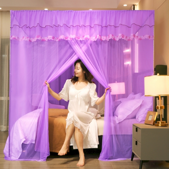 91家纺网 家纺一手货源 找家纺 初心 2025新款防尘顶盛夏单开门蚊帐紫色