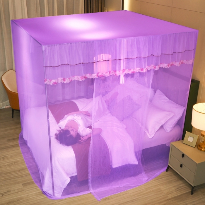 91家纺网 家纺一手货源 找家纺 初心 2025新款防尘顶盛夏单开门蚊帐紫色