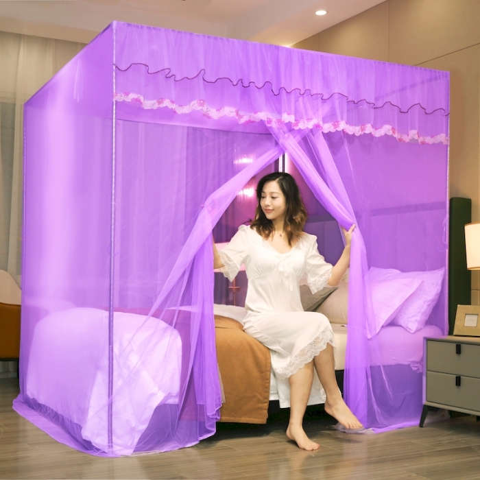 91家纺网 家纺一手货源 找家纺 初心 2025新款防尘顶盛夏单开门蚊帐紫色