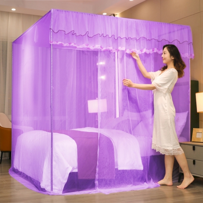 91家纺网 家纺一手货源 找家纺 初心 2025新款防尘顶盛夏单开门蚊帐紫色