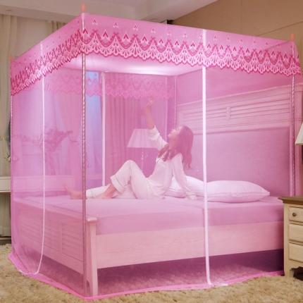 91家纺网 家纺一手货源 找家纺 初心 2025新款落地拉链宫廷蚊帐粉色