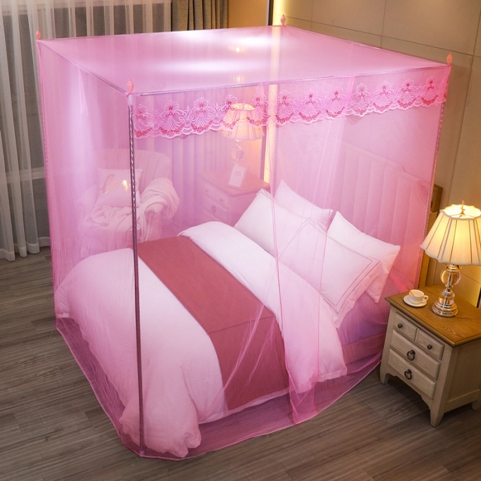 91家纺网 家纺一手货源 找家纺 初心 2025新款单开门蚊帐-玫瑰粉色